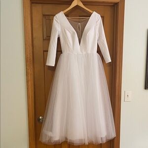 Timeless White Midi Tulle Dress with V-Neck